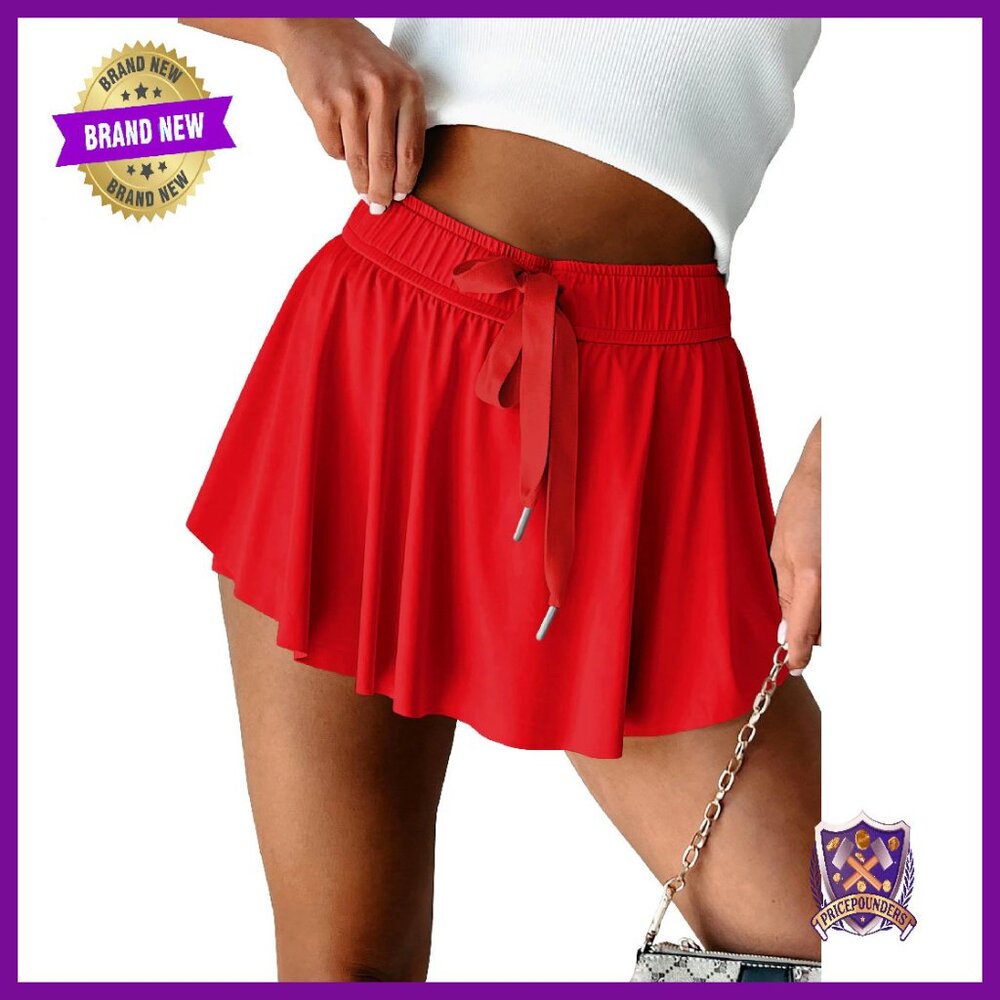 High Waisted Athletic Skort With Drawstring & Inner Shorts